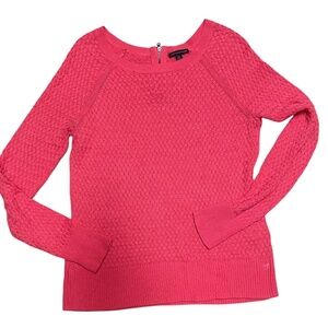 American Eagle Bright Pink Open Knit Wide Neck Raglan Sleeve 1/4 Zip Sweater Lg